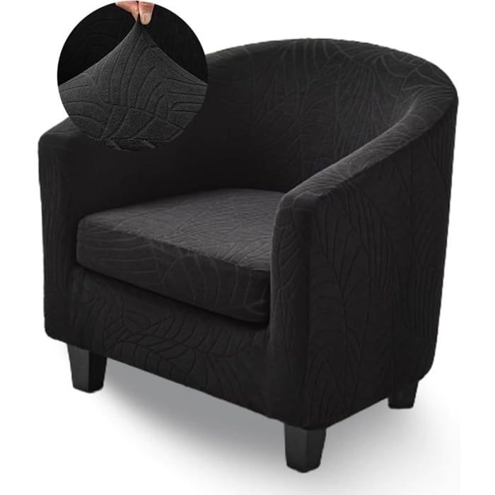 Housse De Fauteuil 1 Place Cabriolet Deux PiècesHousse Fauteuil Club en Tissu Jacquard Noir Extensible Facile À Enlever