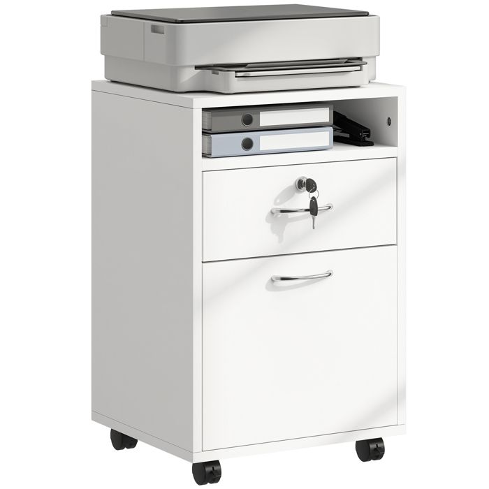Caisson de bureau à roulettes - Meuble support d’imprimante - 40 x 35 x 60 cm - Blanc - Pour bureau et espace de travail - ZENLINKJH