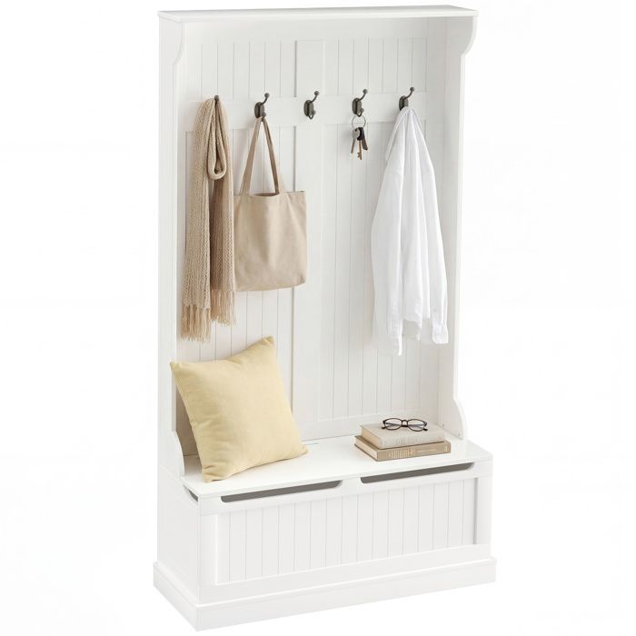 3 en 1 meuble dentrée avec banc de rangement et porte-manteaux 5 crochets pour couloir ou salon crème