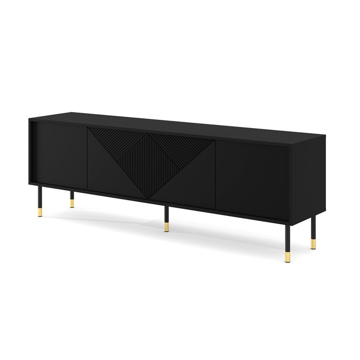 Meubles TV - AC-Déco - Meuble TV à 4 portes imprimé géométrique centrale Woody - Noir - L 180 cm Meubles TV - AC-Déco - Meuble TV à 4 portes imprimé géométrique centrale Woody - Noir - L 180 cm