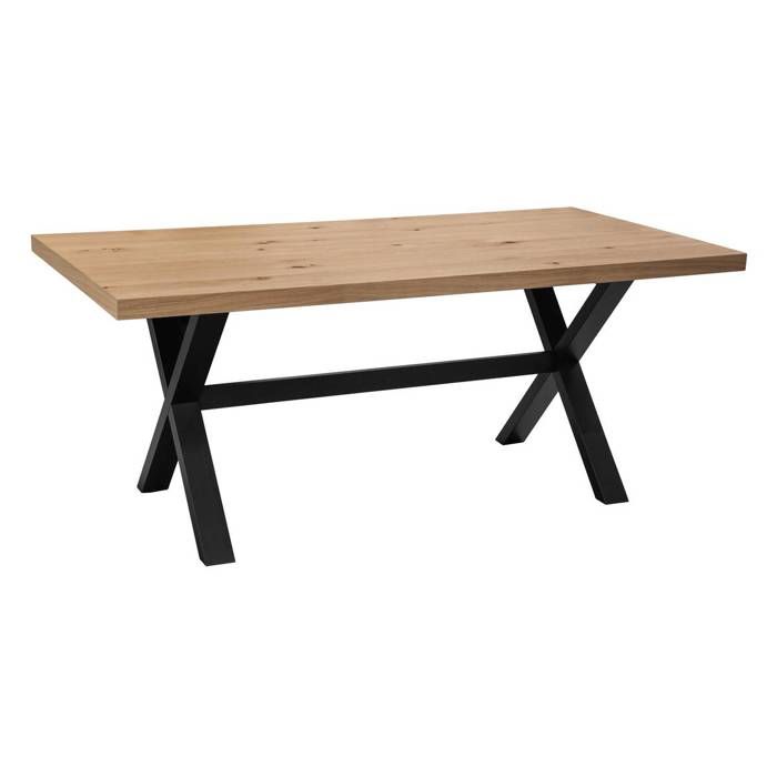atmosphera table de salle a manger en bois pieds en croix 180 x 90 cm steja chene cdiscount maison