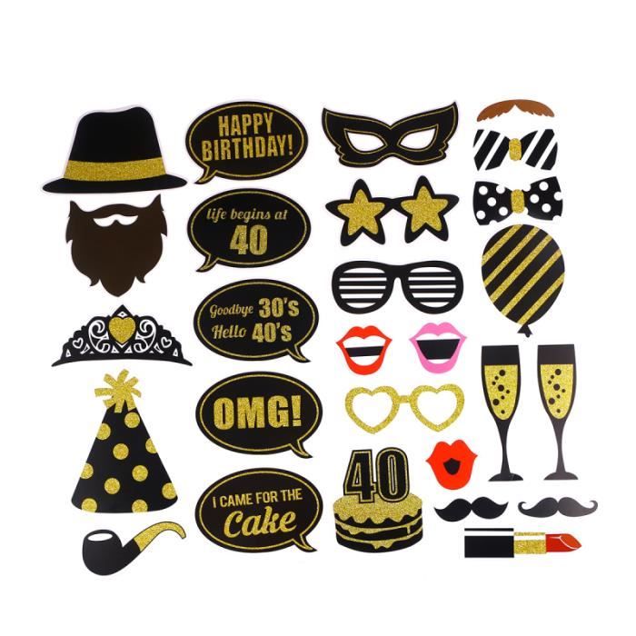 27pcs Accessoires De Photo De Fête 40 Ans Danniversaire Kit Drôle Papier Masque Diy Selfie Props Are