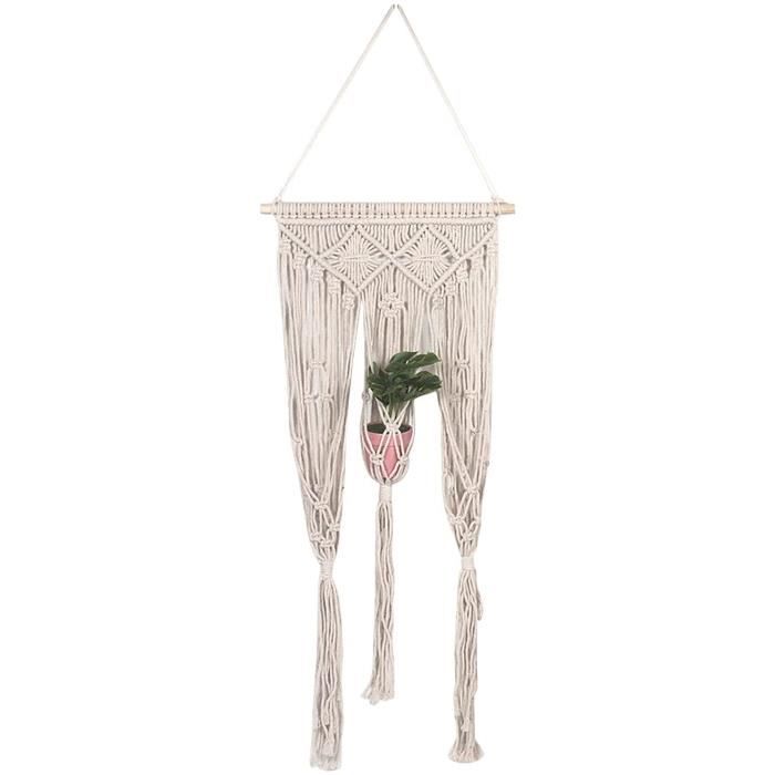 Support Macramé Plantes Suspendues – Corde Coton Boho – Pots Petit/Moyen Balcon Intérieur Extérieur (Beige)