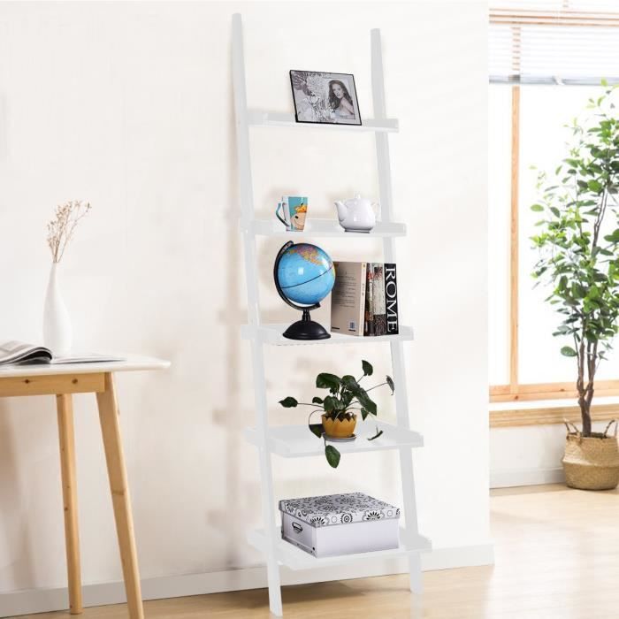Echelle Etagere Murale Blanc Avec 5 Niveaux De Rangement 56x32