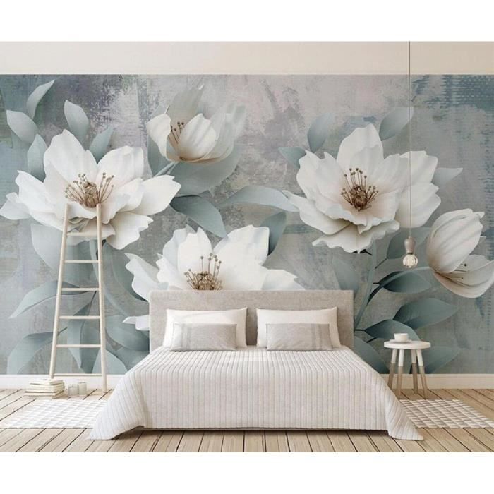 Papier Peint Panoramique 3D Intissé Fleur Blanche Simple Salon Chambre  Poster Mural Décoration Murale 350*250cm - Cdiscount Bricolage