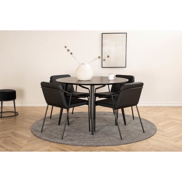 table de salle à manger dipp ø115blbl - blanc - 4 chaises tvist similicuir pu noir