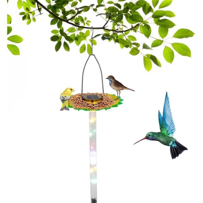Abreuvoir Oiseaux Lampes Solaires Mangeoire Et Bain Oiseaux Solaire Avec 2 Lampes - Décoration Jardin Style Bronze - 43x110 Cm - Stable Avec Piquets Mangeoire Oiseaux Exterieur