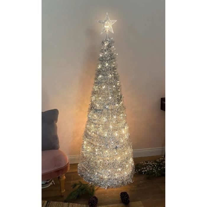 Sapin De Noël Pop-up RACPNEL – 1,5m Avec Lumières LED Et Boules, Déco Complète