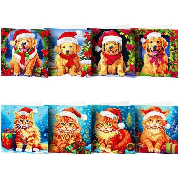 RuiDay 12PCS Cartes De Noël Diamond Painting 5D DIY – Kit Cartes De Vœux Pliantes Avec Diamants, Enveloppes, Outils, Noël Fait Main
