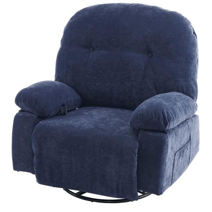 chaise pivotante sofa à 360° - bleu - relaxation - tissu - electrique