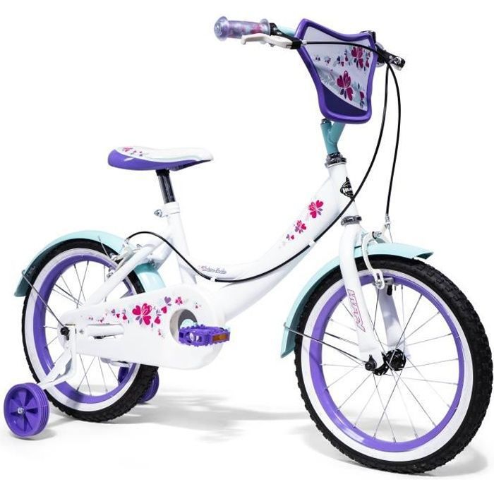 Vélo enfant Huffy Creme Soda - 16 pouces - Blanc et violet - Pour filles de 5 à 7 ans