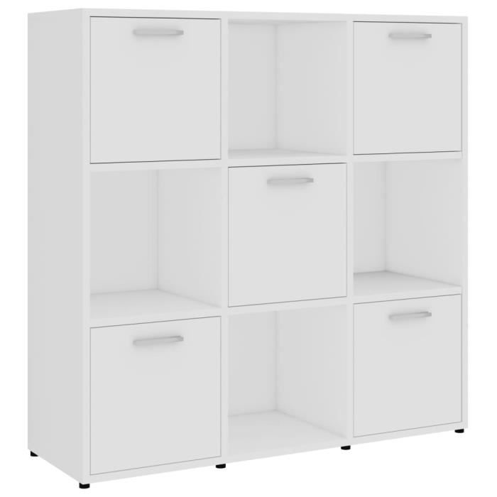 Meuble de rangement - Aggloméré - Blanc - 90x30x90 cm - 9 compartiments - 5 portes