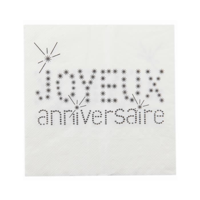 Serviettes En Papier - Anniversaire Chic - 20 Pièces - Blanches - 33 X