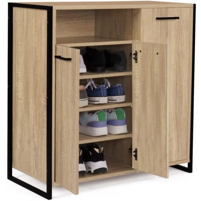 Meuble à chaussures LUIS 3 portes design industriel[21] Cdiscount Maison