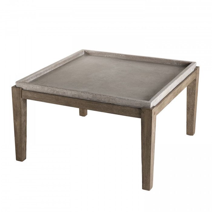 Table Basse Carree Beton Pieds Acacia Marron 80 X 80 Cm Gris