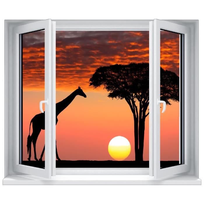Sticker Trompe L Oeil Fenetre Coucher De Soleil En Afrique