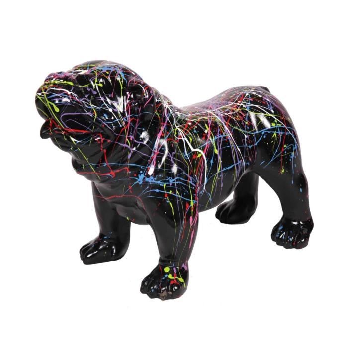 Statue en résine CHIEN bouledogue anglais noir - 60 cm - Maison