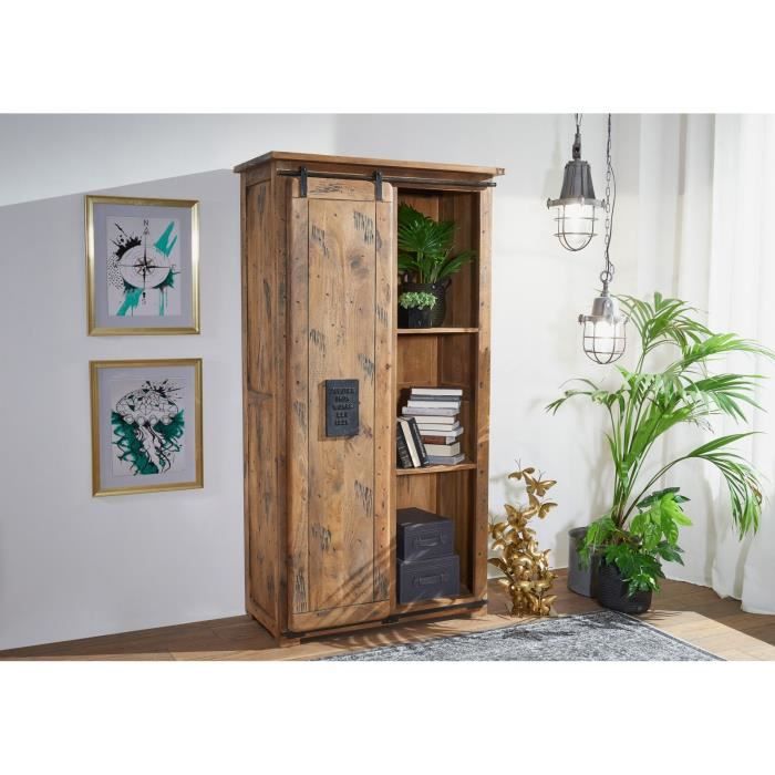 Armoire industrielle - Fer et Bois massif de manguier laqué - RAILWAY #115  - Cdiscount Maison