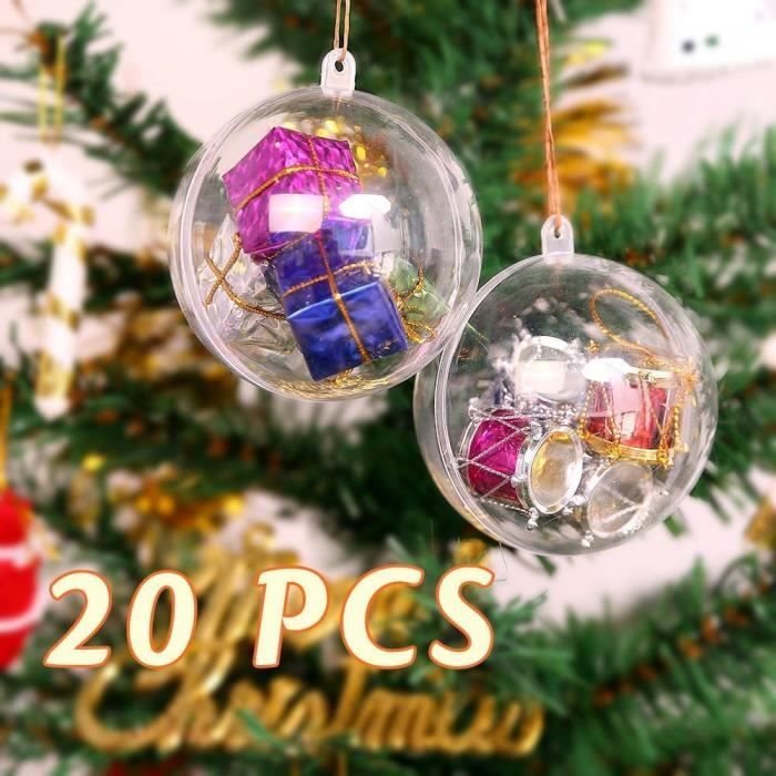 Lot de 20pcs Boules de Noël Transparente à Remplir 8cm Boule de