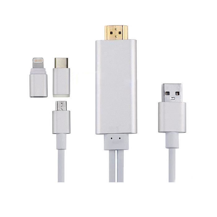 Usb3 1 Vers Hdmi Adaptateur Type C Vers Hdtv Cable Mini Usb Vers Hdmi Cable Apple Lightning Vers Hdmi 1 8m Argent Cable Tv Video Son Avis Et Prix Pas Cher Cdiscount