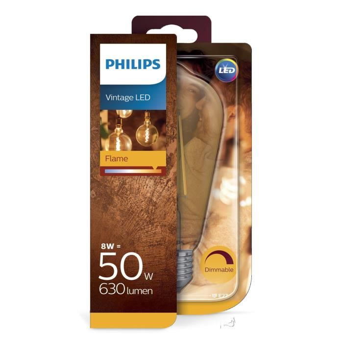 Philips ampoule LED Standard Vintage Filament E27 8W Equivalent 50W Claire Ambrée Blanc chaud Compatible Variateur 