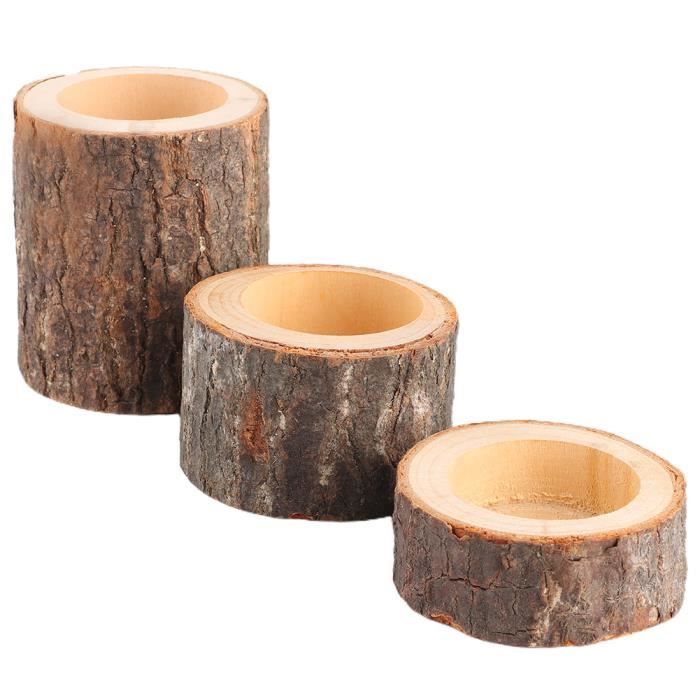 Qiilu Bougeoir En Bois 3 Pieces Ensemble Porte Bougie En Bois Bougeoirs De Lumiere De The Pour Les Vacances D Anniversaire De Cdiscount Maison