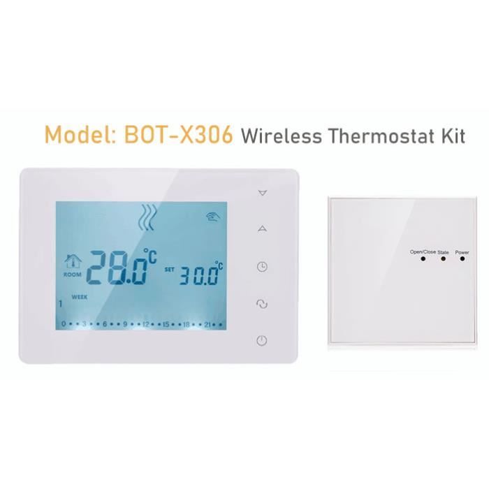 Bot-x306 Thermostat de chaudière à gaz programmable sans fil pour le  chauffage de la température du régulateur de température à écran tactile