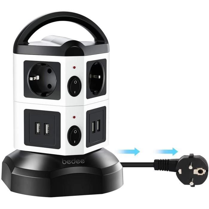 Multiprise Parafoudre 8 Prises AC + 3 USB (2xA, 1xC) - Câble 5M, Gris, Modèle TPS03-DE-C