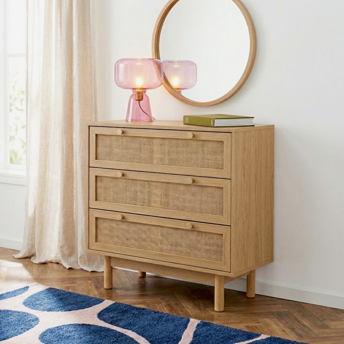Credenza Helena effetto rovere e cannage rattan 2 ante 80 cm
