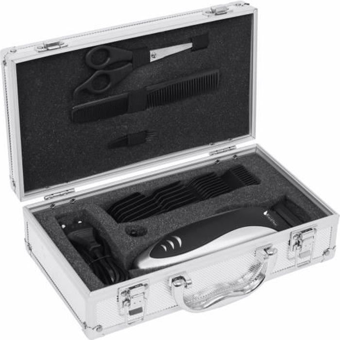 Tondeuse BLACKPEAR BTV934 avec 4 peignes de guide pour coiffure dans une valise argentée