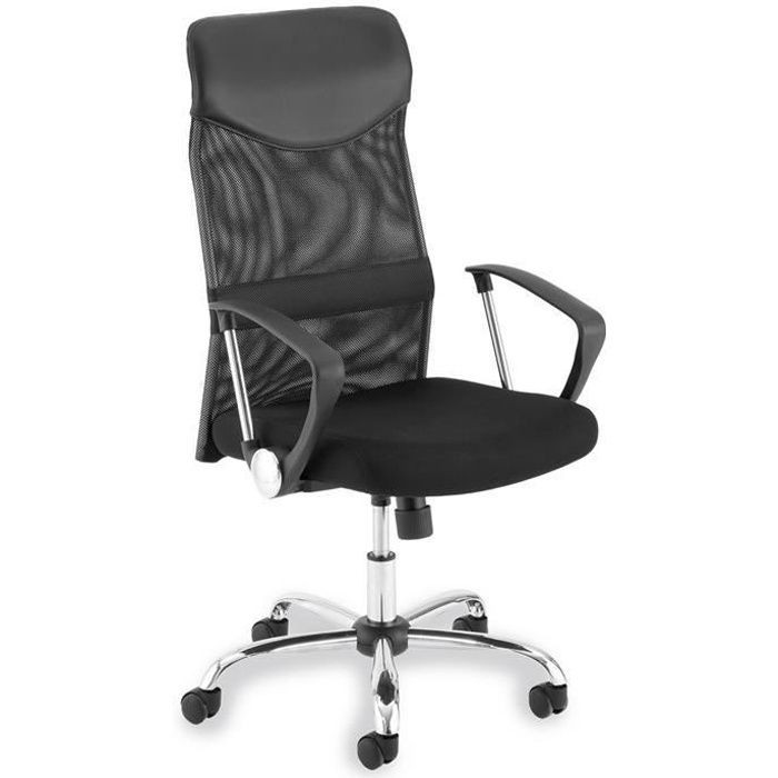 fauteuil de bureau norbert chaise de bureau avec accoudoirs hauteur réglable et siège à roulettes, revêtement en tissu mesh noir