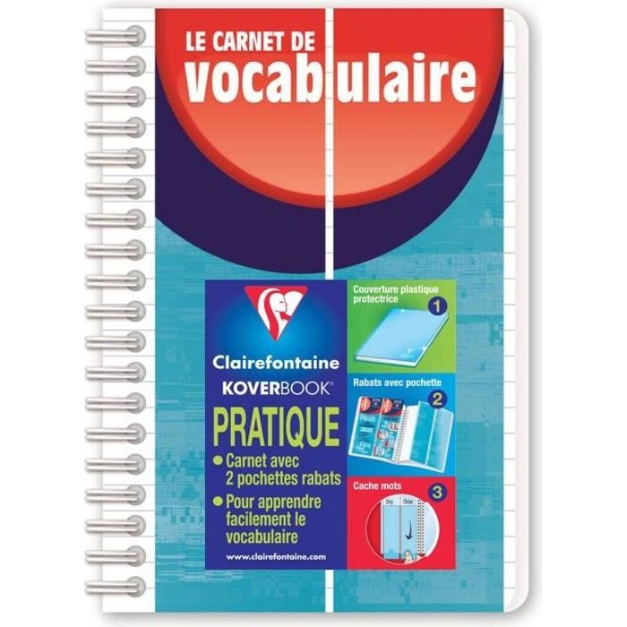 CLAIREFONTAINE - Carnet de vocabulaire KOVERBOOK - 14,8 x 21 - 100 pages  lignées + marge - Couverture polypro translucide
