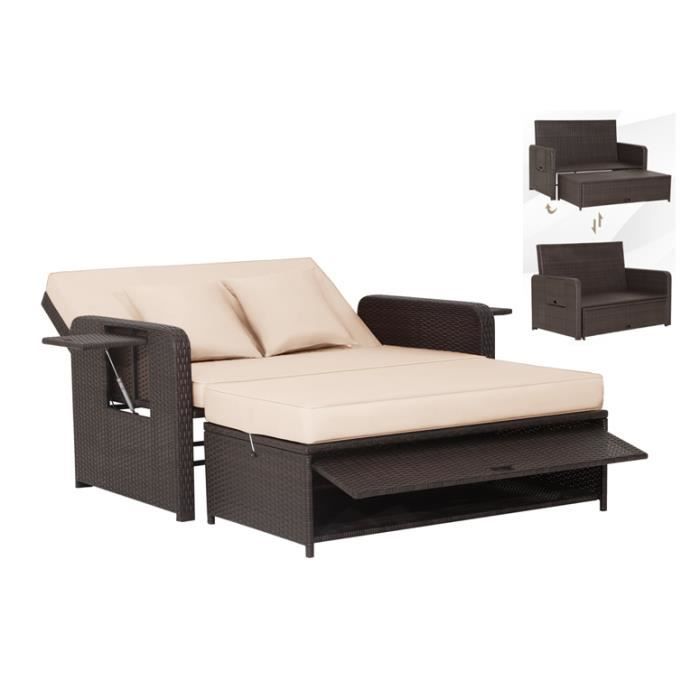 COSTWAY Salon de Jardin Extérieur Ajustable à Lit 2 Place avec Stockage Caché Dossier Réglable à 4 Niveaux en Rotin PE COSTWAY Salon de Jardin Extérieur Ajustable à Lit 2 Place avec Stockage Caché Dossier Réglable à 4 Niveaux en Rotin PE