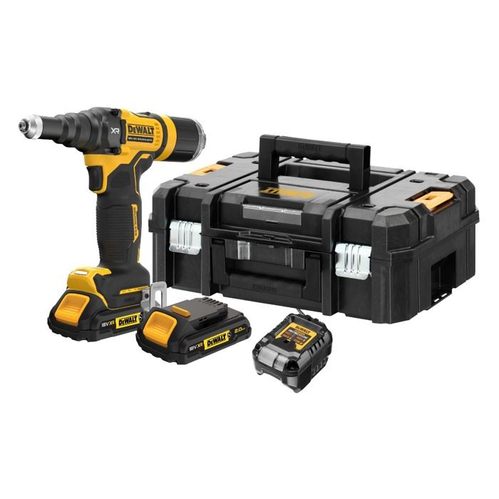 Dewalt Riveteuse XR 18V 2Ah Brushless 48 mm - 2 batteries renforcées c TSTAK - DCF403D2GT-QW