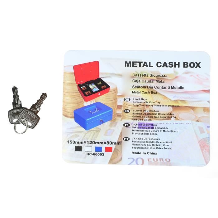 Hyfive Petite Caisse Argent En Acier Rouge Avec Bac Amovible - Coffre Fort Porte-Clés Sécurisé