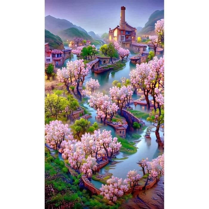 Diamond Painting Grand Format Lilas 60x40cm - Kit Complet 5D Avec Strass Ronds, Loisir Créatif Et Décoration
