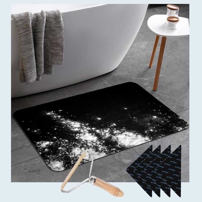 Tapis De Bain Absorbant Et Antidérapant - 50x50 Cm - Poils Longs Doux - Noir - Certifié Oeko-Tex
