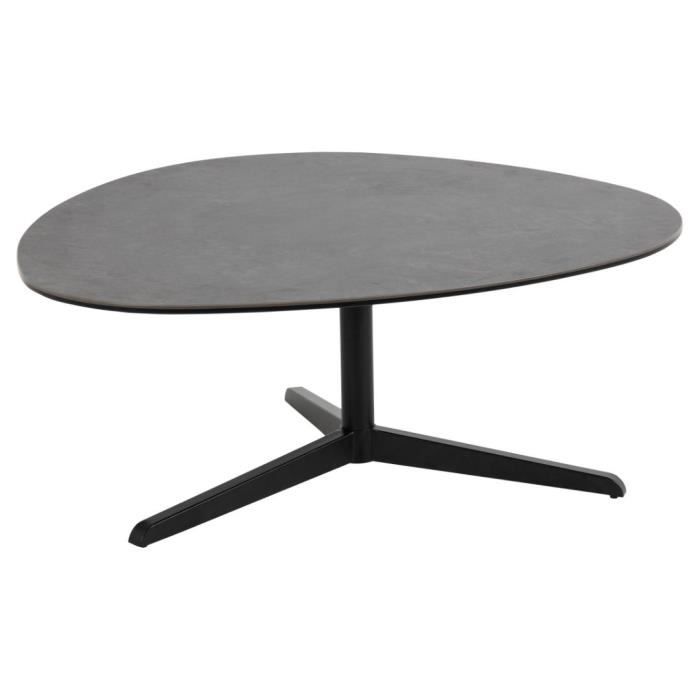 table basse bartos avec plateau en céramique et pied métallique en noir mat.