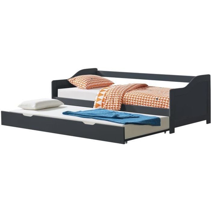 [en.casa] Canapé-lit Convertible pour 2 Personnes Canapé Divan Lit dappoint Structure en Pin Sommier à Lattes en Contreplaqué Gris