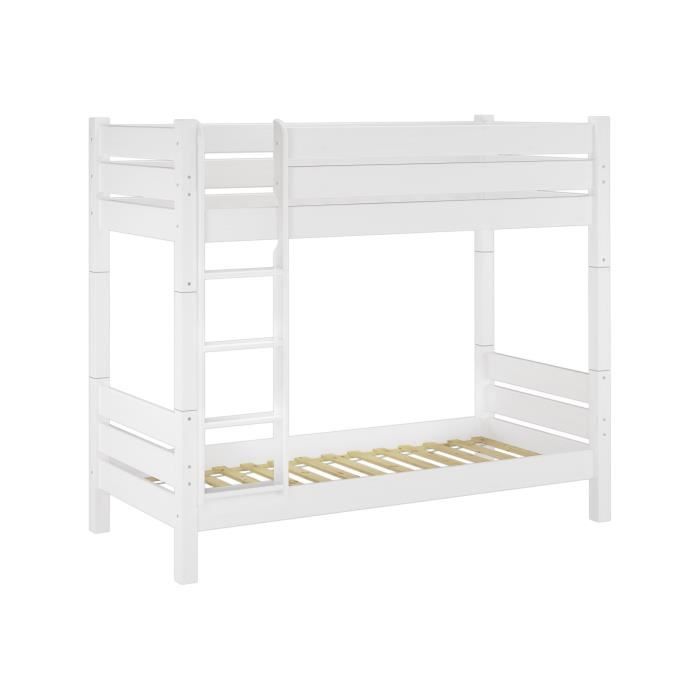 lit de superposé en bois pin massif blanc-divisible in deux lits simple-niche 100 cm-hauteur 180 cm