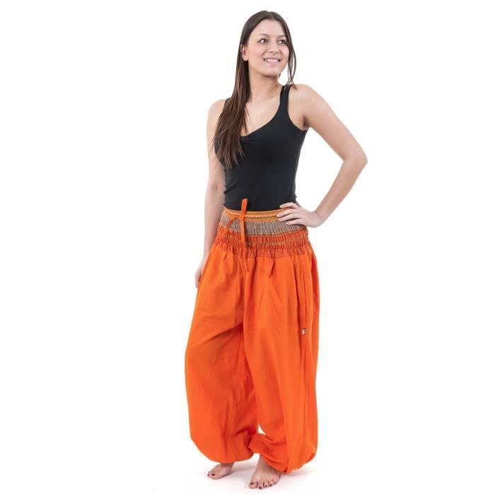 fantazia - sarouel grande taille femme - pantalon sarouel babacool large smock orange sari brillant miki