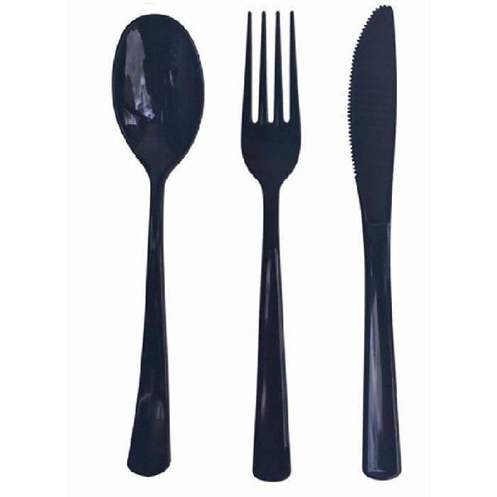 Menagere 30 Pieces Noires Fourchettes Couteaux Cuilleres En Polypropylene De 19 Cm Achat Vente Menagere Cdiscount