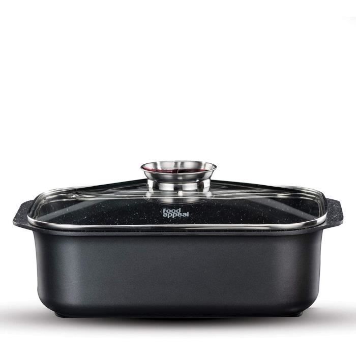 Royal Swiss Faitout 20 Cm 2L Noir Marbre – Cocotte Antiadhésive Induction & Four Avec Couvercle Verre