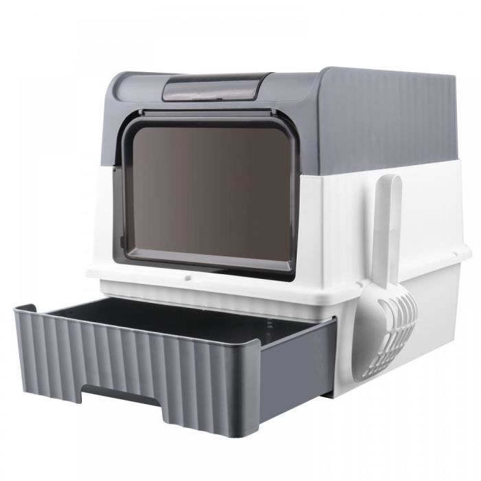 Meilleurs prix pour Bac à litière pour chat en plastique pp avec pelle à litière - YIPEEMA - 49*35*37 cm - Gris