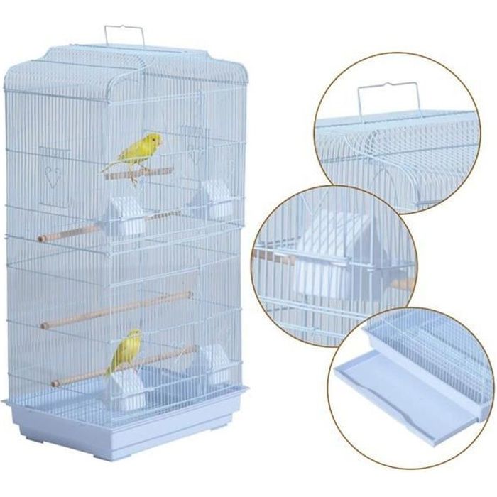 Meilleurs prix pour Volère pour oiseaux exotiques - HUOLE - Blanc - 46*36*92cm - Cage perchée en fil métallique portable