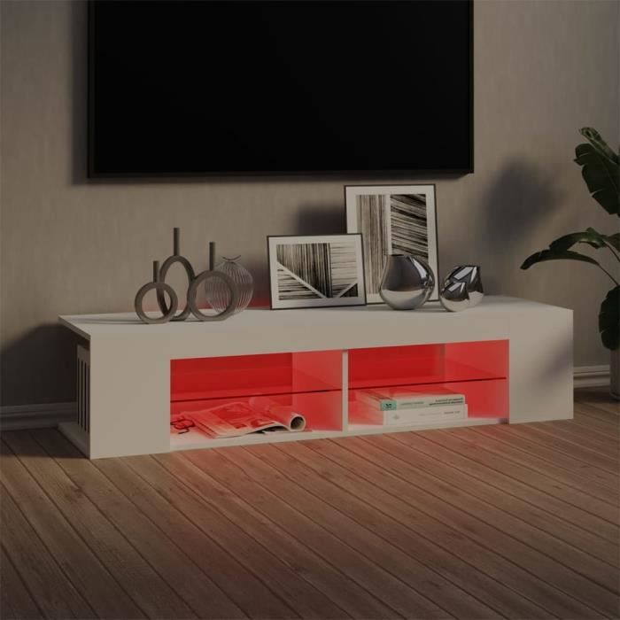 KIMISS Meuble TV avec lumières LED Blanc 135x39x30 cm-LEF