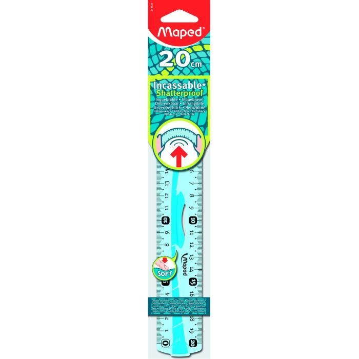 MAPED - Règle double décimètre Flex incassable - Bleu - 100% résistant aux chocs