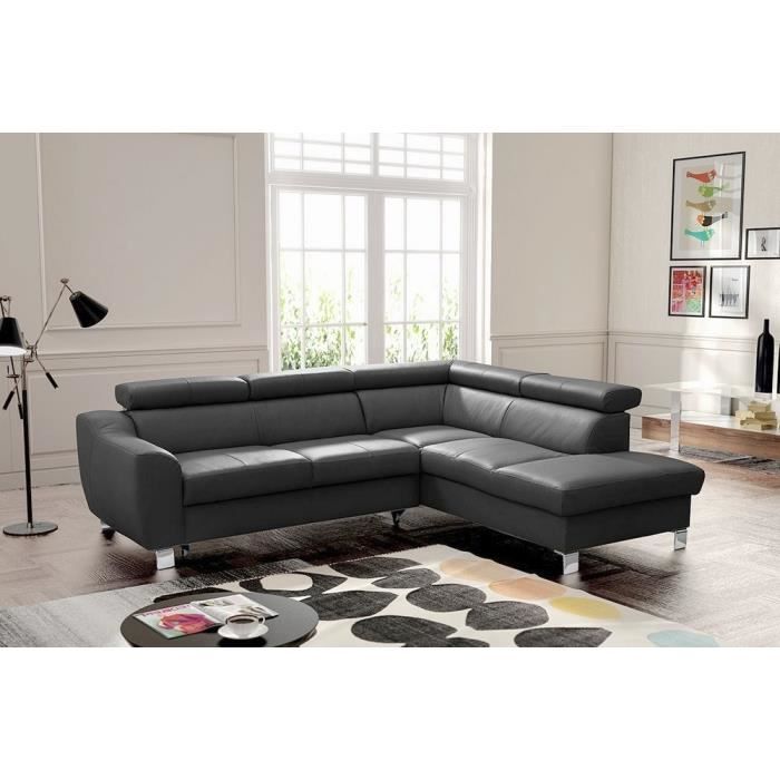Canapé dangle convertible - en cuir italien de luxe - 5 places - Gris foncé - angle droit (vu de face) – ASTRID
