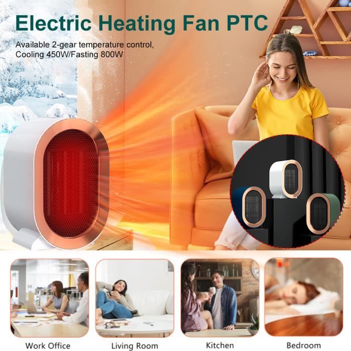 Mini Radiateur Soufflant Céramique 800/1200W – Chaleur Rapide Et Sécurité Intégrée