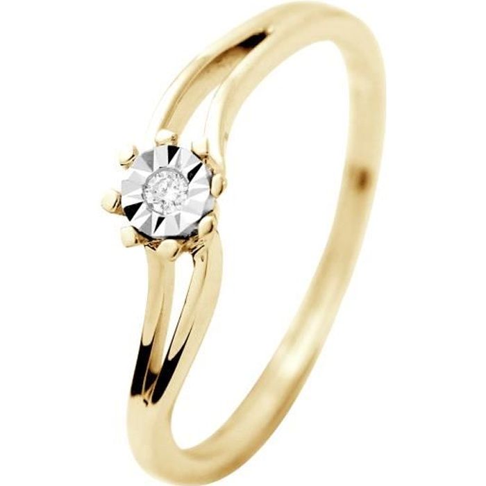 Diamond Lane - Bague Solitaire Joaillerie Prestige - Diamants 0,15 Cts - Or Jaune